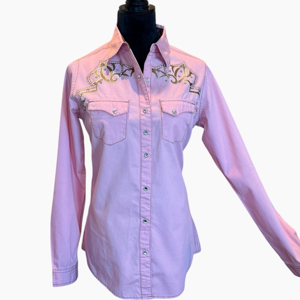 Wrangler Pink Western Embroidered Snap Button Down Shirt